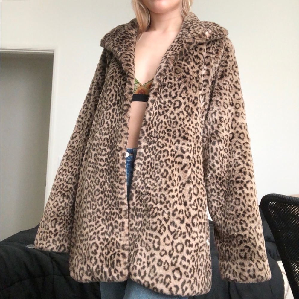 Calvin klein faux fur cheetah print coat